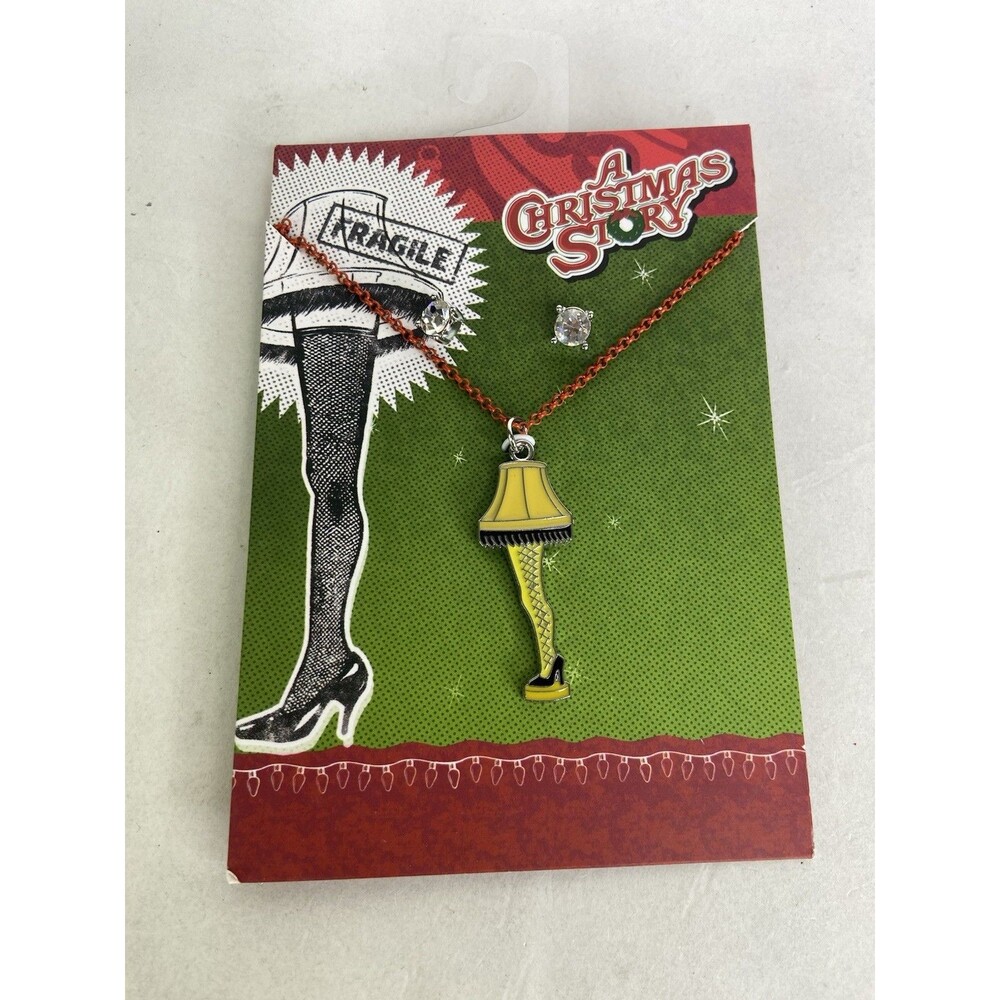 A Christmas Story Leg Lamp Pendant Necklace and Earrings Jewelry Set Licensed